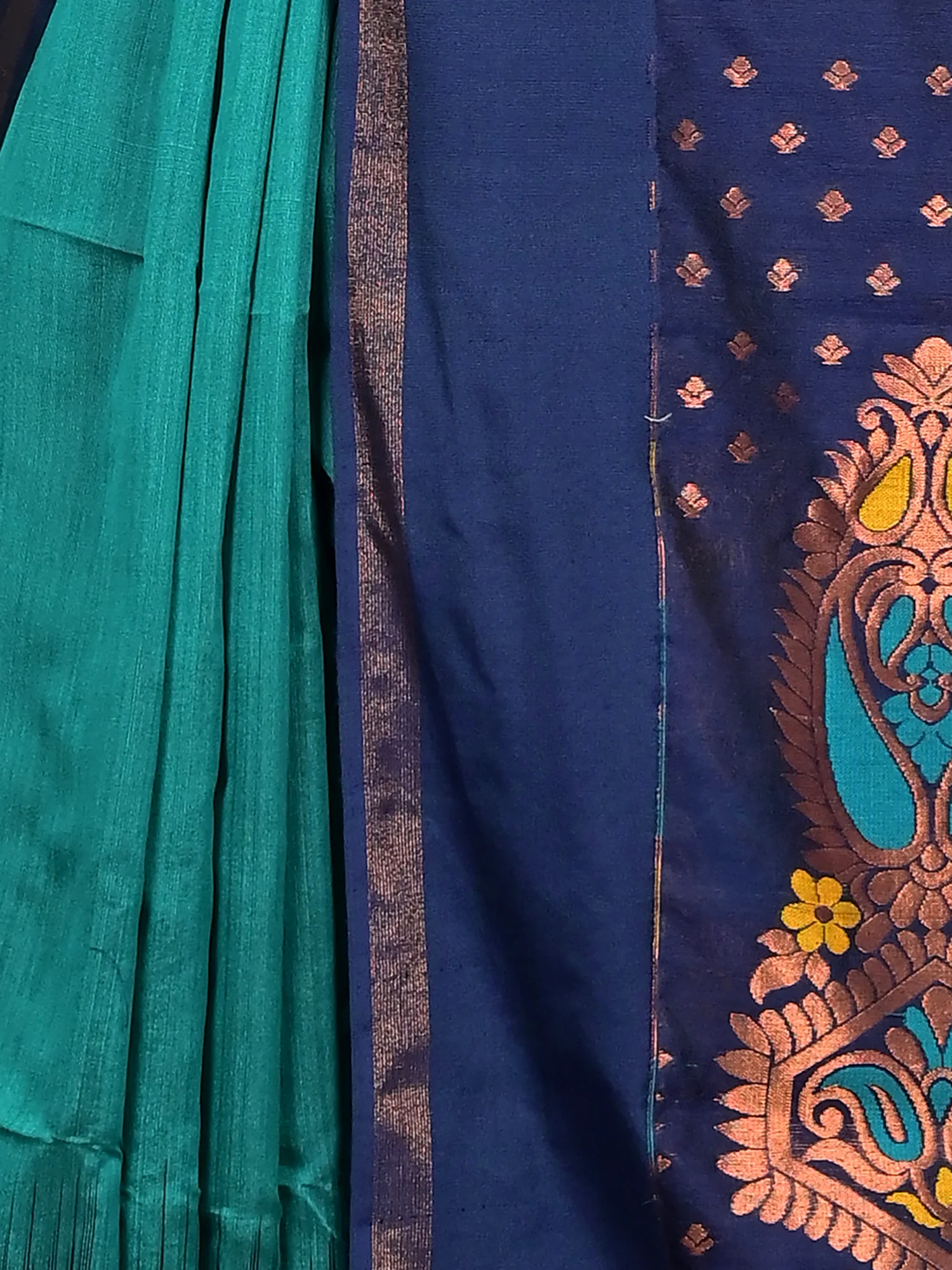 Green Naby Blue Cotton Blend Parlkim Ikkat Jharna Saree (2290)